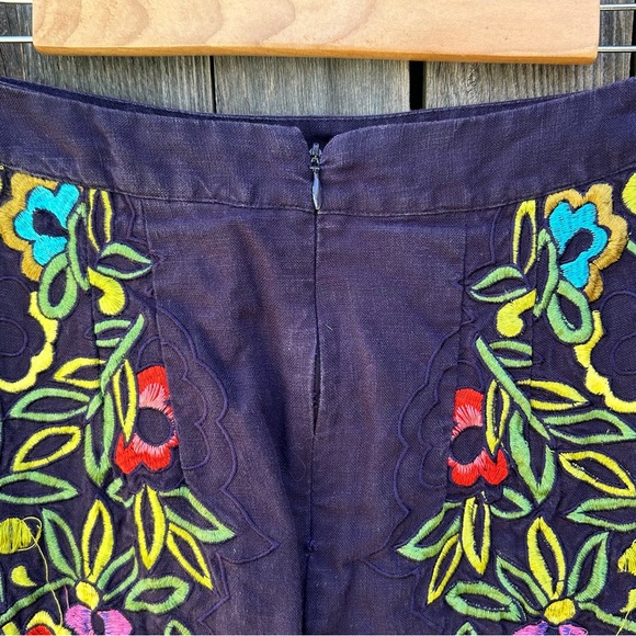 Moulinette Soeurs Floral Embroidered Linen Pencil Skirt Blue 2 - Picture 10 of 15